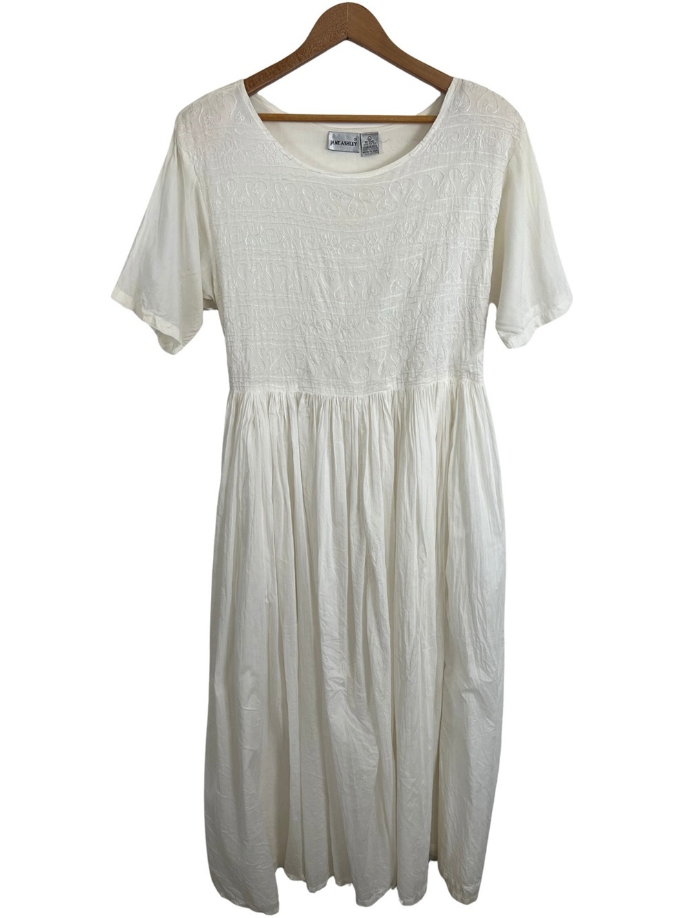 Jane Ashley 100% Cotton Embroidered Prairie Maxi Dress White Cottagecore Medium